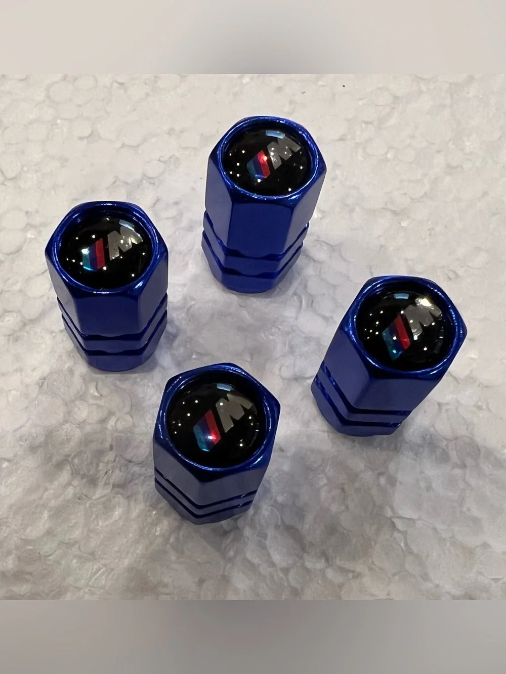 BMW ///M SERIES Blue & Black Tire Valve Stem Caps - (4)